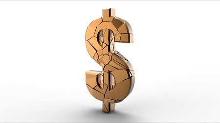 Rendering of a golden broken dollar signの写真素材
