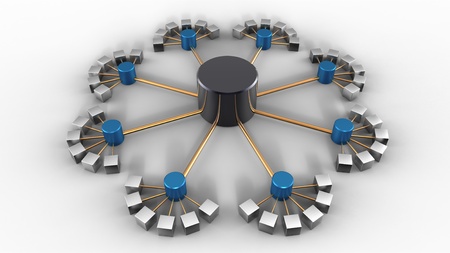 3D rendering of a symbolic network isolated on whiteの写真素材