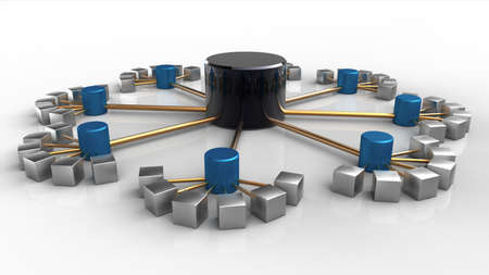 3D rendering of a symbolic network isolated on whiteの写真素材
