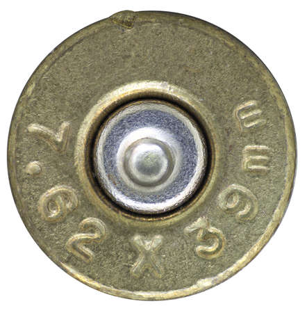 Kalashnikov rifle bullet headstamp isolated on whiteの写真素材