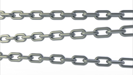 Computer 3D rendering of three steel chains isolated on white backgroundの写真素材