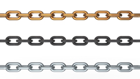 Computer 3D rendering of three chains isolated on white backgroundの写真素材