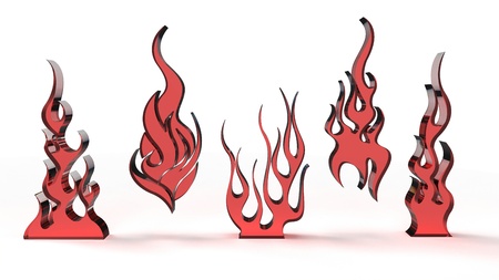 Computer rendering of stylized 3D glass flames objectsの写真素材