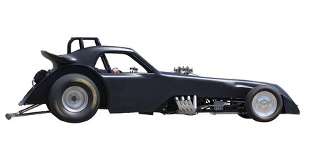 Profile view of a race dragster isolated on white backgroundの写真素材