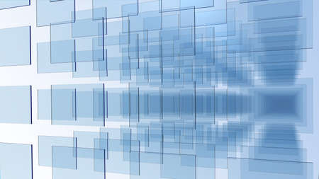 3D rendering of an array of blue glass pannel on white backgroundの写真素材