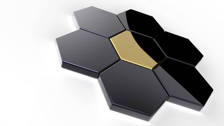 3D abstract rendering of shiny hexagons isolated on whiteの写真素材