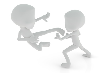 3D characters fighting isolated on white backgroundの写真素材