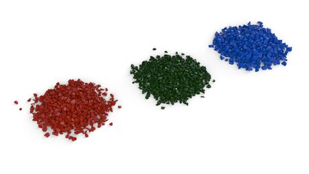 Heaps made of color particles over white background
