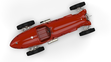 Top view of a red old race car isolated on white backgroundの写真素材