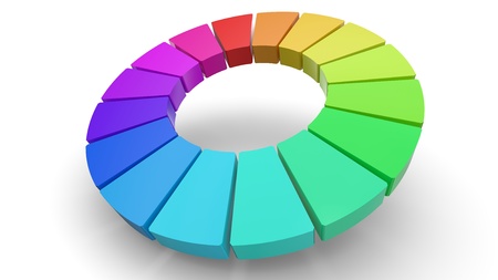 Computer rendering of a 3D color wheel isolated on whiteの写真素材