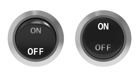 On and off position button switches front view isolated on whiteの写真素材
