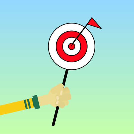 Hand holding target with red flag in the middleのイラスト素材