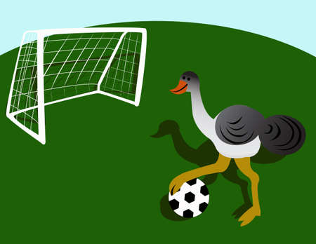 Humorous picture ostrich playing football. Vector.のイラスト素材