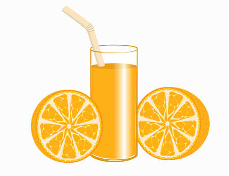 A glass of orange juice and orangesのイラスト素材