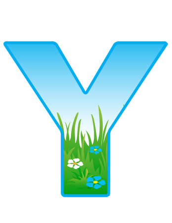 Vector font with elements of the landscape.のイラスト素材