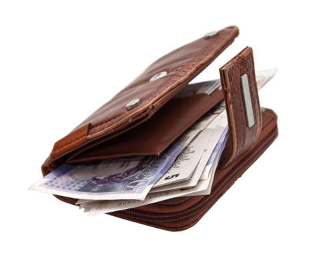 Brown purse, isolated on a white background.の写真素材