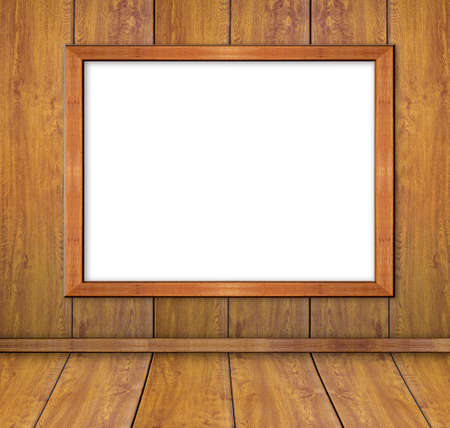 Wooden frame on the boards shalt wall.の写真素材