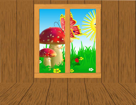 Interior room with seasonal views of the window.のイラスト素材