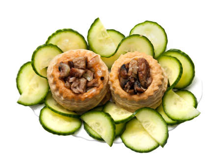 Tartlets stuffed with meat isolated on white backgroundの写真素材