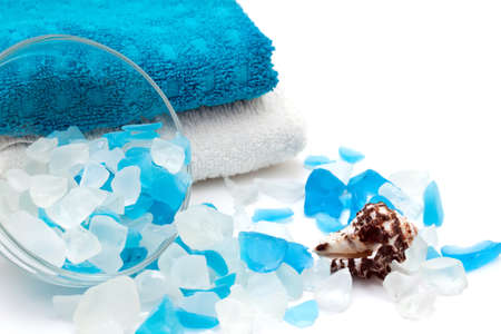 Towel and bath salts. Spa backgroundの写真素材