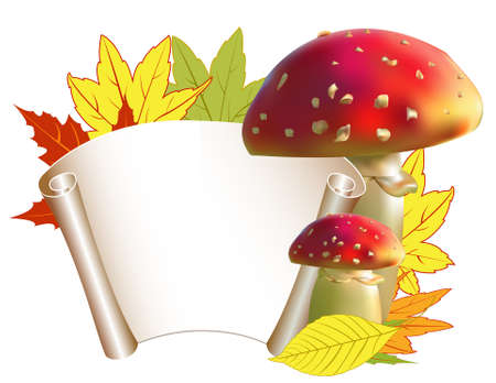 	Autumn greeting card with leaves and mushroomsのイラスト素材
