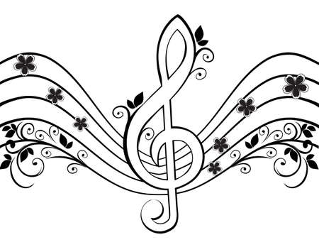 Musical background with a treble clef and a flower patternのイラスト素材