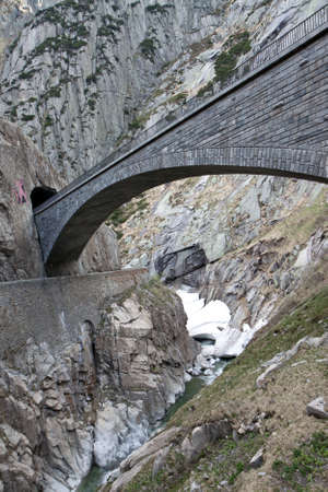 Devil's bridge at St. Gotthard pass, Switzerland. Alps. Europe の写真素材