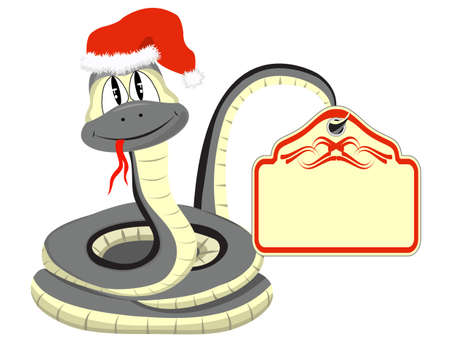 Snake in a Santa Claus hat with a paper in the tailのイラスト素材