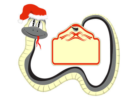 Snake in a Santa Claus hat with a paper in the tailのイラスト素材