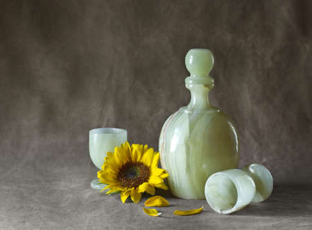 Still Life with Sunflowers, jug and glassesの写真素材