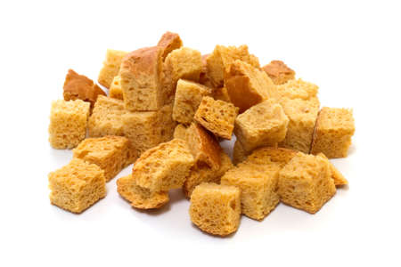 White bread croutons on a white backgroundの写真素材