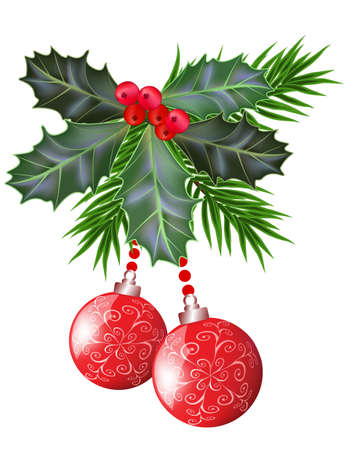 Christmas and New Year card with holly leaves and berries のイラスト素材
