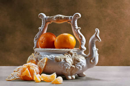 Still life with ripe tangerinesの写真素材