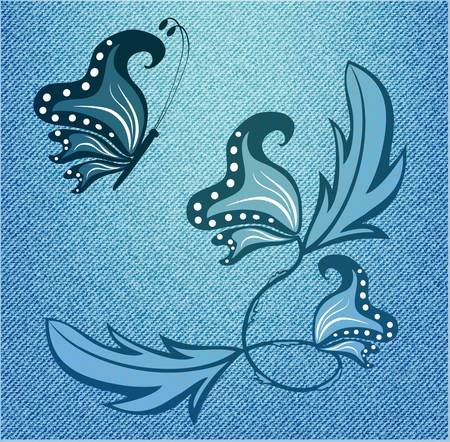 Abstract butterfly on denim textureのイラスト素材