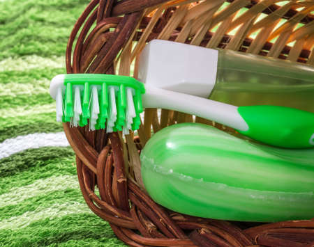 Toothbrush and soap. Set for hygiene.の写真素材