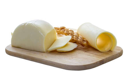Various types of cheese  on a white background
