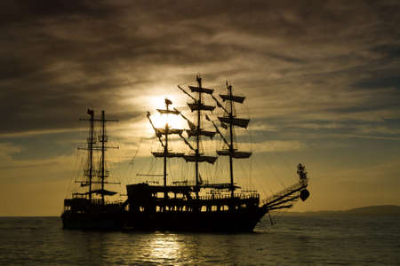 Ship silhouette at sunset