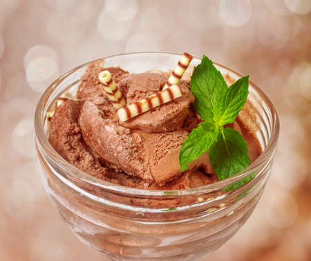 Chocolate ice cream with mintの写真素材