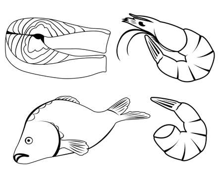 set of icons with sea foodのイラスト素材