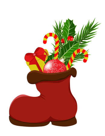 Christmas boots with gifts and sweetsのイラスト素材