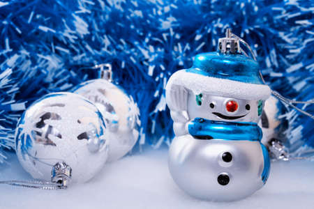 Christmas background with cheerful snowmanの写真素材