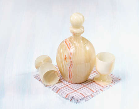 Decanter and wine glasses of onyx の写真素材