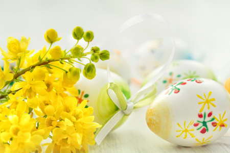 Easter background with colored eggs  