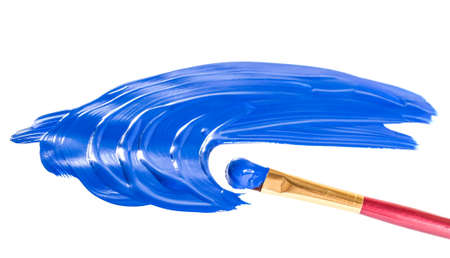 Drawing with blue paint on white paper の写真素材