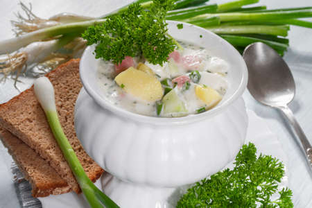 Summer cold soup with vegetables の写真素材