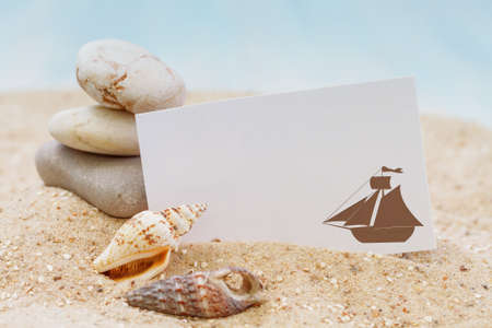 Seashells with blank card の写真素材