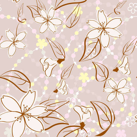 Beige  seamless floral backgroundのイラスト素材