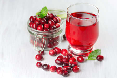 Fresh cranberry juice. Small depth of field