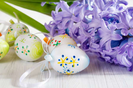 Blue hyacinth with Ostern eggsの写真素材