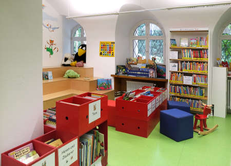 BADEN-BADEN, GERMANY - SEPTEMBER 23: Interior children's library in Baden-Baden. September 23, 2015 Germany, Europe. The City Library Baden-Baden was on 1 April 1901 as a people's library with reading room.のeditorial素材